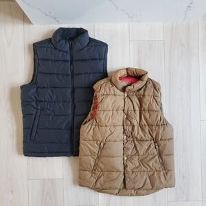 Gap Mens Puffer Vest Small Black Brown Quilted Bundle Lot 2 Casual